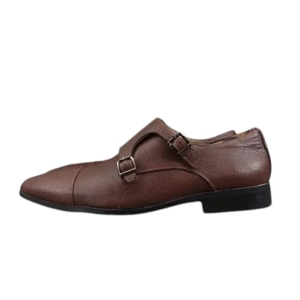 Madden Shoe Men 8.5 Oxford Double Monk Strap Buckle Cap Toe Classic Formal Brown